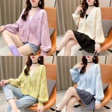 Maglione Donna In Maglia Cappotto Giacca Cardigan Maglia Top Casual V-Neck Largo