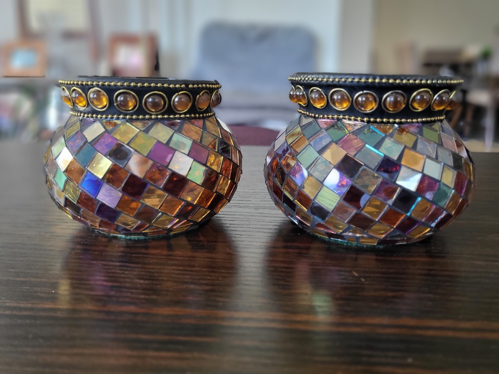 Partylite Global Fusion MOSAIC GLASS VOTIVE CANDLE HOLDER Retired 4" Dia. x 3" H