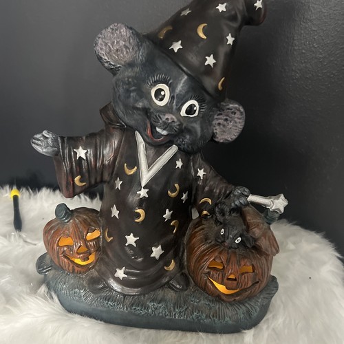 De Colección Iluminar Cerámica Halloween Jack-O-Lantern Gato Negro Bruja Mago 11" de Alto - Imagen 2 de 8