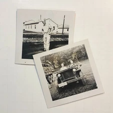 Photo Military Men At Barracks and In Jeep Lot of 2 Photos 3.5" x 3.25" #51