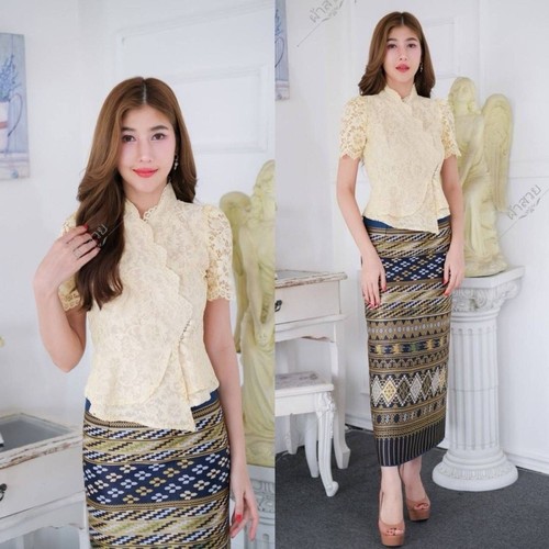 LAOS/THAI TRADITIONAL LACE/SILK BLOUSE SHIRTS - #05 Chest Sizes 32" - 46" - Picture 39 of 103