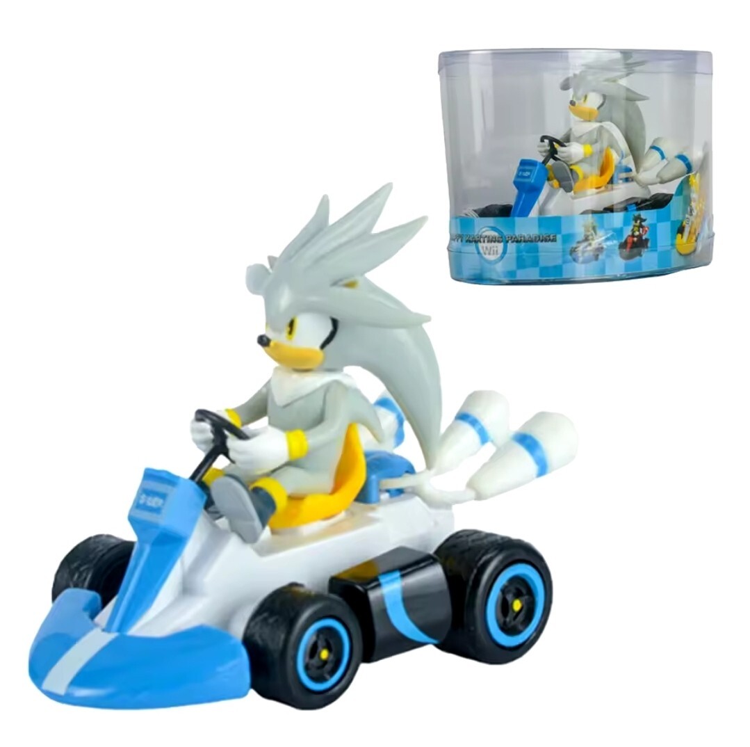 Figurine de course Silver Sonic Racing voiture jouet de 12cm pour enfant