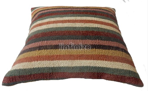 2 Pc 18x18 Tribal Boho Pillow Case Decor Handwoven Wool Jute Kilim Cushion Cover - Picture 4 of 60