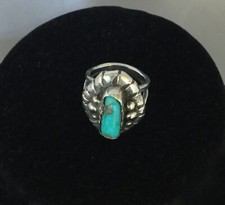 BAGUE ANCIENNE UNISEXE NAVAJO/ ARGENT/ TURQUOISE "MORENSI"/ ARIZONA/ 1920/1930