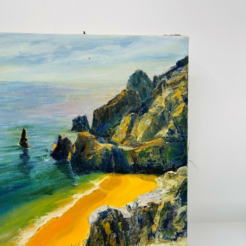 Antigua pintura al óleo sobre lienzo de acantilados junto al mar Kucera olas del océano Cottagecore - Imagen 6 de 12