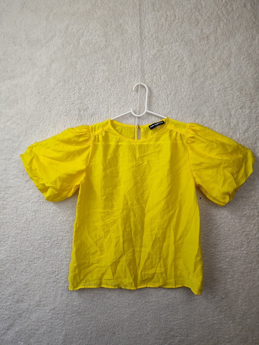 【ULLALA】Danie Short Sleeve Women's Fair Yellow Karl Lagerfeld Women Top Extra Small Yellow 100% Polyester