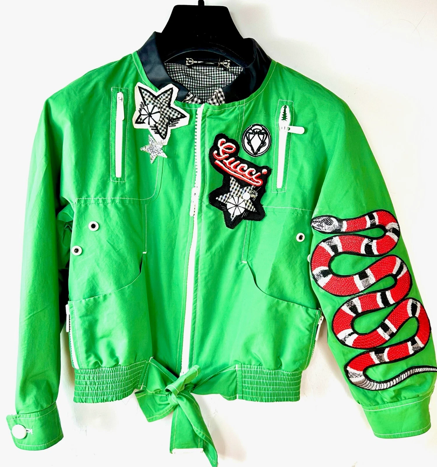 Gucci Vintage 2007 Verde Taylor Snake Patch Bomber Giacca 38 40 4 6 Cappotto Vintage S M