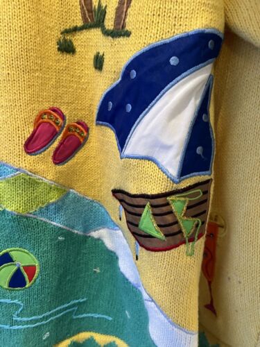 Quacker Factory Yellow Cardigan Sweater Beach Appliques Embroidered Women’s 2X - Picture 9 of 14