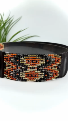 Vtg Glass Bead Wood Stretchy Elastic Belt Burnt Orange‎ Belt Women OS Bohemian Boho Wood and Glass Bead Elasticized Belt | Mercari main image 3