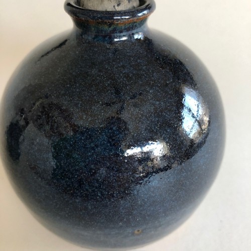 Mid Century Japanese Studio Art Pottery Set Of 2 Blue Oil Vases Signed AMIKO - Picture 2 of 17