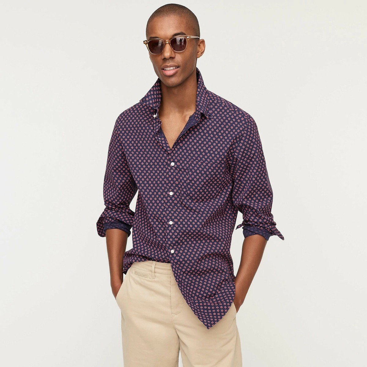 Crew Men's Slim Stretch Secret Wash Shirt in Navy Floral