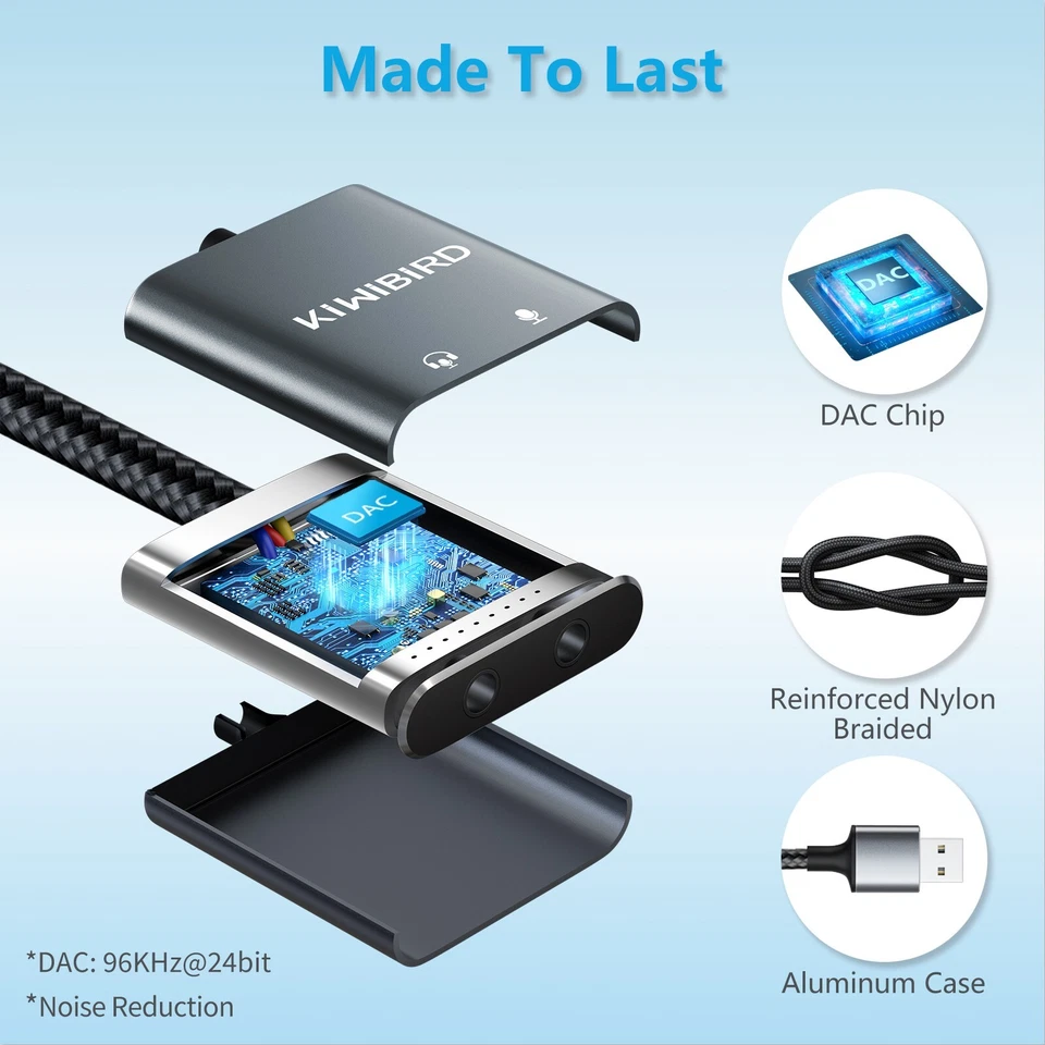 KiWiBiRD USB to 3.5mm Headphone Microphone Audio Jack Adapter - Image 4 of 4