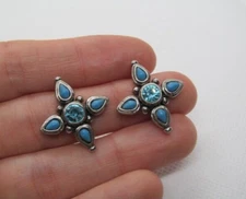 JS Fashion Turquoise & Blue Stunning Round & Pear Shiny Earrings
