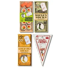 1 - Sockopath Crew Socks One Size 1 Pair Gift Box, Sushi, Gold, Money, Pizza