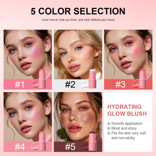 Cream Blush Balm for Cheeks Lips Makeup Stick Cheek Blush Hydrating Lipstick - Picture 6 of 17