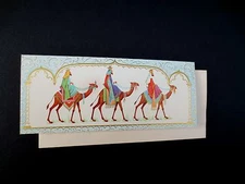 VTG Unused Gold Embossed Xmas Greeting Card 3 Kings on Camels Bethlehem Bound