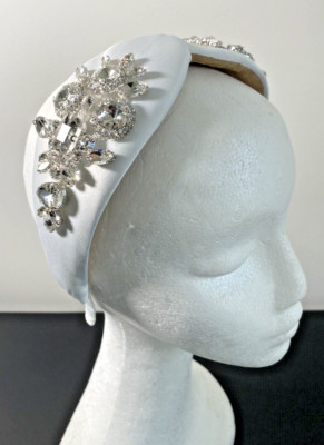 H070 - Soft White Wide Headband with Diamantes