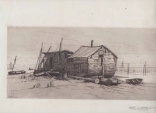 1885 Original Signed In Pencil Etching, “A Seaside Residence" by Henry Farrer