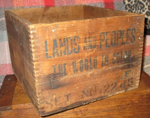 Antique Wooden FINGER JOINT BOOK BOX Vintage Shipping Display Crate Color SLIDES - Picture 1 of 7