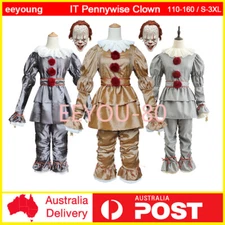 Adults&Kids IT Pennywise Clown Cosplay Costume LED Mask Halloween Outfits Dress