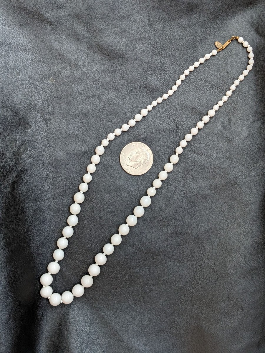 Vintage Miriam Haskell White Glass Bead Necklace Slide Clasp 