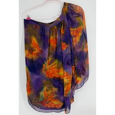 Single Dress Silk One Shoulder Abstract Watercolor Print Mini Dress Purple Sz S