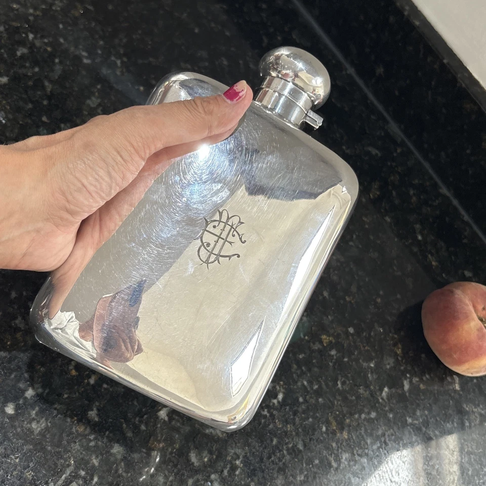 RARO ANTIGUO ENORME FRASCO DE CADERA GIGANTE PLATEADO - JAMES DIXON 27 OZ Foto 3 de 4