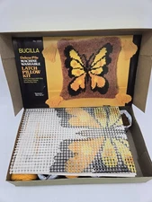 Vintage Bucilla Latch Hook Pillow Kit Butterfly 15"x15"