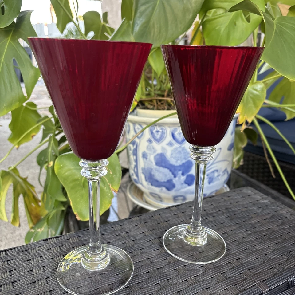 "4 copas acanaladas de vino/agua rojo rubí 9,5"" muelle 1, hermosas"  Foto 2 de 4