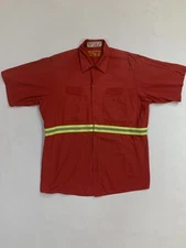 Red Kap Hi Vis Work Shirt Large Red Reflective Industrial Uniform #B08