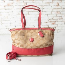 Coach Signature Khaki Pink Stripe Diaper/Travel Bag 2012 Khaki Jacquard Canvas