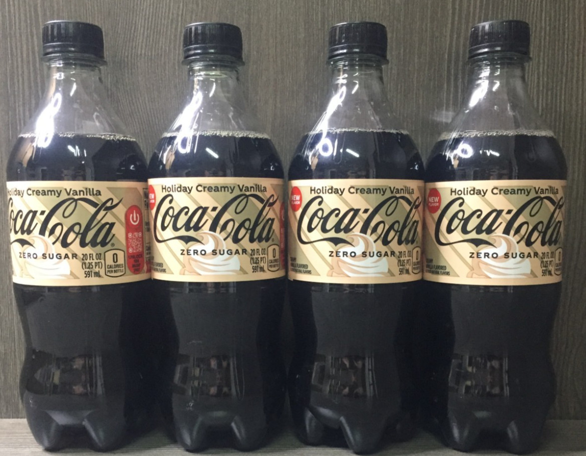 NEW! Coca Cola Zero Sugar Holiday Creamy Vanilla 4 Pack of 20 fl oz Bottles COKE