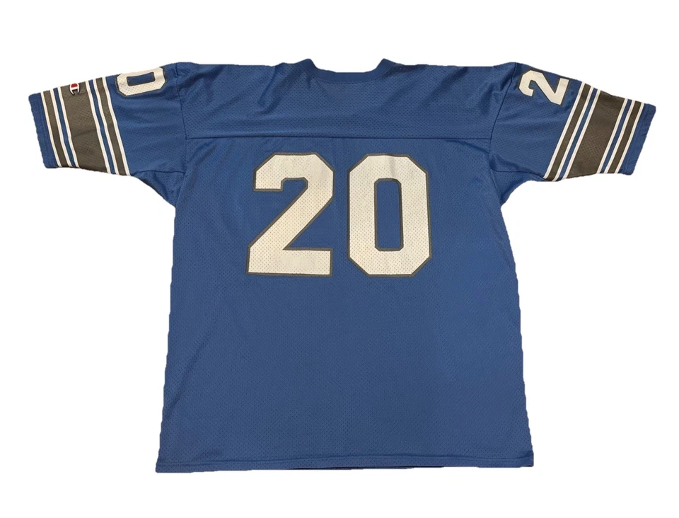复古 90 年代冠军男式 NFL 底特律狮子巴里·桑德斯球衣蓝色 52 码 — 第 4/4 张图片