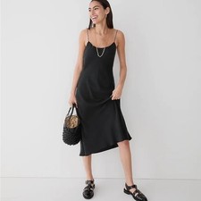 J. CREW Gwynth Cupro Midi Slip Dress Black Sz 2 Petite NWT $155 {3A28}