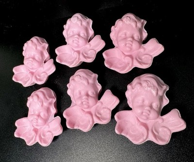 Vtg NOS 6 Pink Cherub Shaped Soap Tea Rose Decorative Victorian 3d Angels