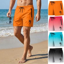 Men Palm Tree Print Board Shorts Quick Dry Beach Swim Trunks Mesh Summer Gift