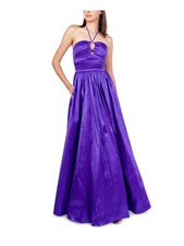B DARLIN Womens Dress Purple Tie Sleeveless Taffeta Front Lined Juniors 34