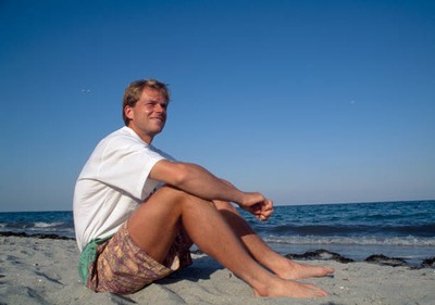 Stefan Edberg of Sweden poses on the beach during the Lipton Inter- Old Photo