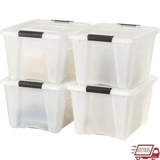 4 Pack 32 Qt Stackable Plastic Storage Bins W/Locking Lids Plastic Nestable Box