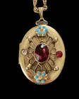 Vtg Miriam Haskell Rhinestone Gold Tone Double Photo Locket Pendant Chain