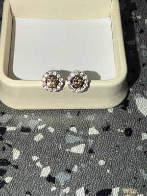 14K WHITE GOLD LEVIAN CHOCOLATE & WHITE DIAMOND 6/10th INCH LEVERBACK EARRINGS
