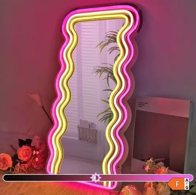 Neon Wall Sign with Dimmable Corrugated Mirror, Decorative LED Light
