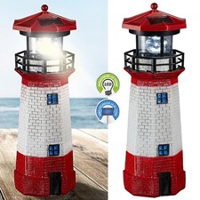 Solar-Leuchtturm mit rotierender Leuchte, Gartendekoration mit LED, Dekoturm
