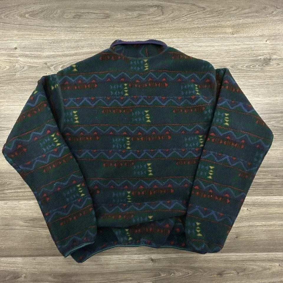 VINTAGE Columbia Fleece Pullover Mens Large Jacket Snap Aztec Made USA 90s - Image 2 of 4