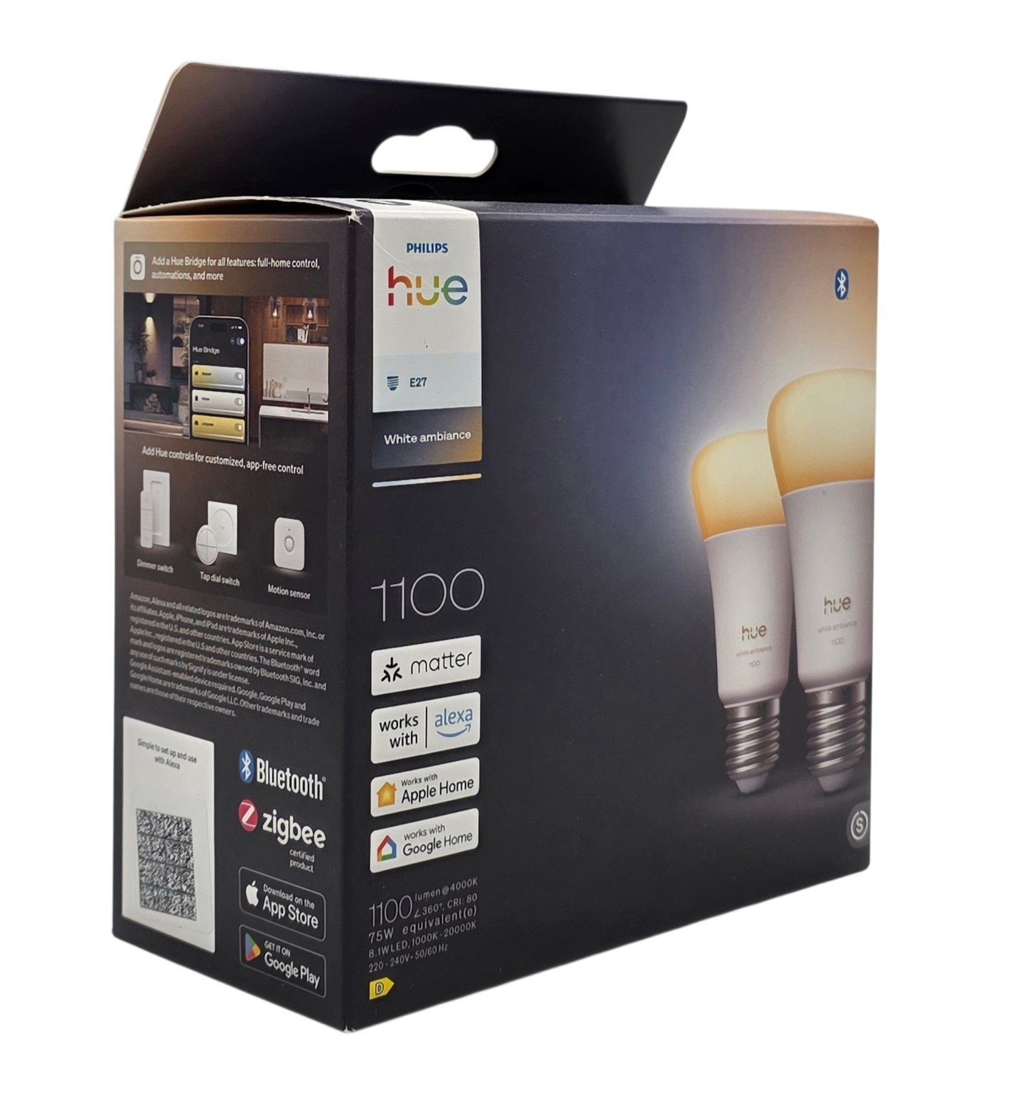 Philips Hue Smart LED A60 Lampe, E27, 2er Pack | White Ambiance, Vollspektrumlicht 1000–20000 K, Dimmbar, 1100 lm, 8,1 W, App- und Sprachsteuerung, Smart Home - Bild 5