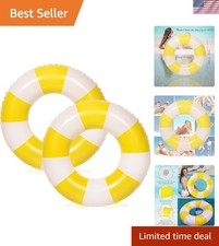 33" Inflatable Pool Floats - 2 Pack Striped Swim Rings for Adults, Beach Lake