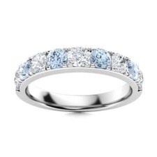 Aquamarine Gemstone March Prong Eternity New Ring Jewelry Sterling Silver