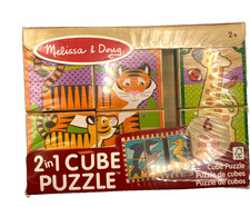 Melissa  Doug 2 In 1 Wooden Block Cube Puzzle 6 Animal Scenes Educational