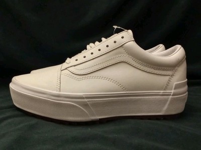 Vans Old Skool Stackform weiße Leder Turnschuhe Herren/Damen Größe 8,5 UK selten 