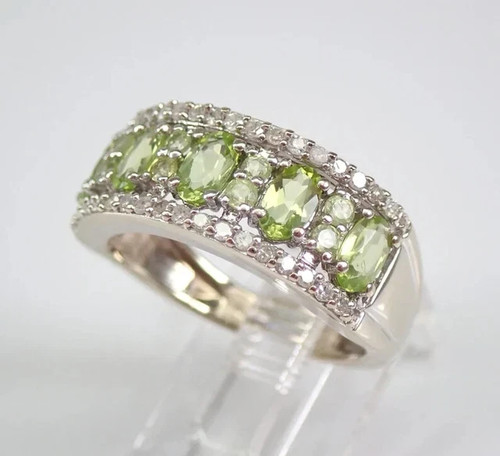 Lab-Created Peridot 1.90Ct Oval Cut Eternity Wedding Band 14K White Gold Plated - Picture 3 of 6